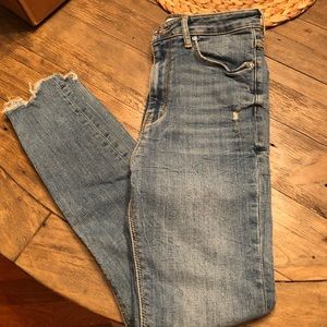 High waisted frilled bottom jeans